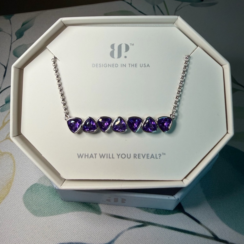 Purple Triangle Bar Necklace - on Rhodium